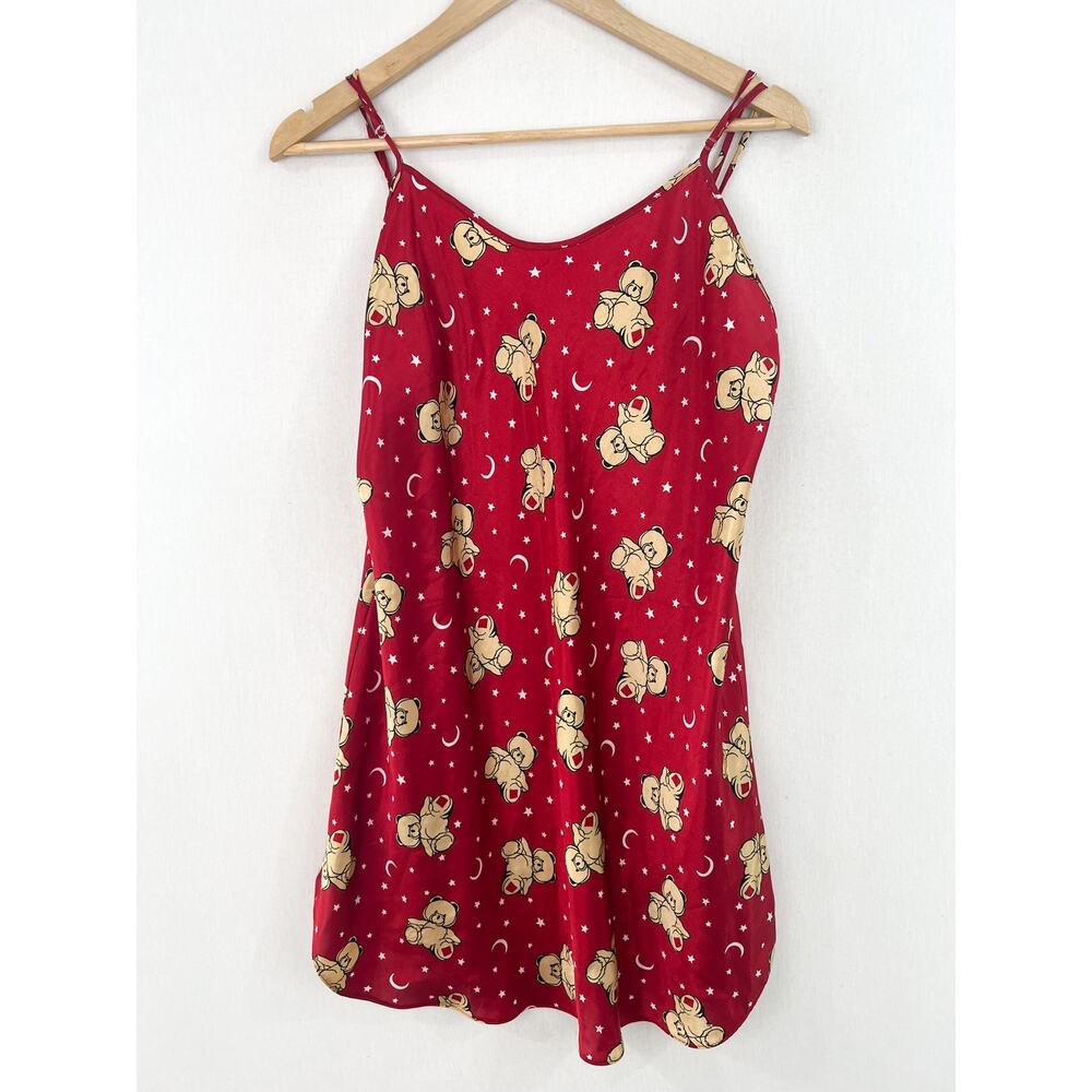 VTG Women's Red Satin Teddy Bear Slip Dress Medium Chemise
